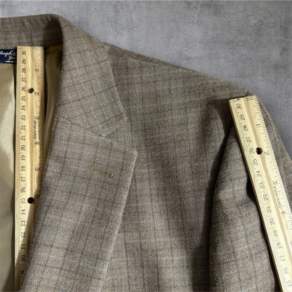 JOSEPH&FEISS Mens 42L Blazer Sport Coat Brown Plaid Silk/Wool 2 Button Jacket